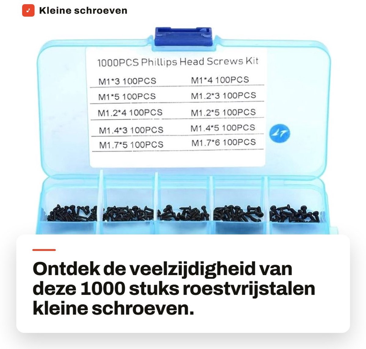 Dailygoods - Kleine schroeven - Roestvrij staal - Assortiment van 1000 stuks - Zelftappende bouten - Geschikt voor horloges en elektronica - M1 M1.2 M...