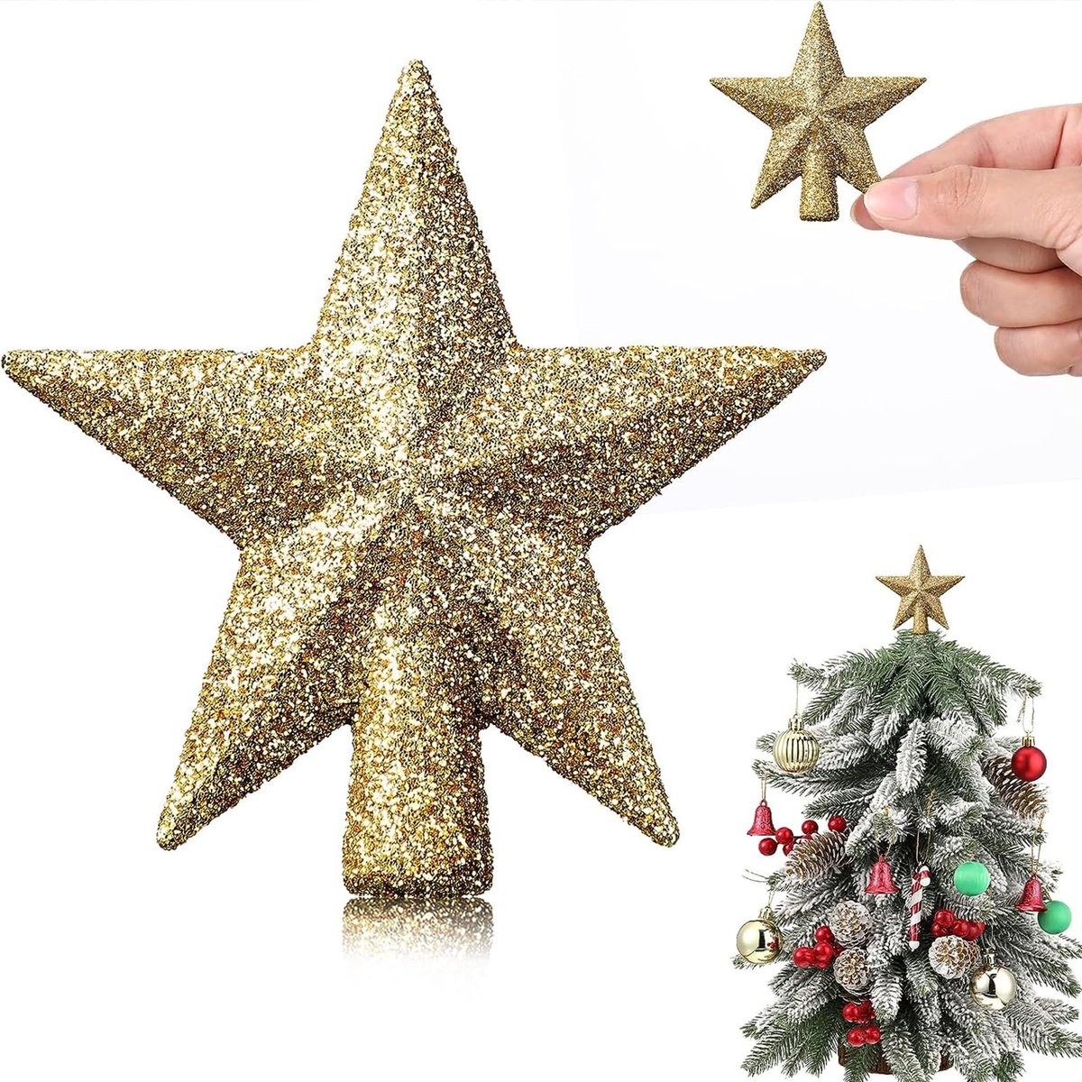 Dailygoods - Mini Kerstboompiek Ster 6 cm - Glitterdecoratie voor Kerstboom