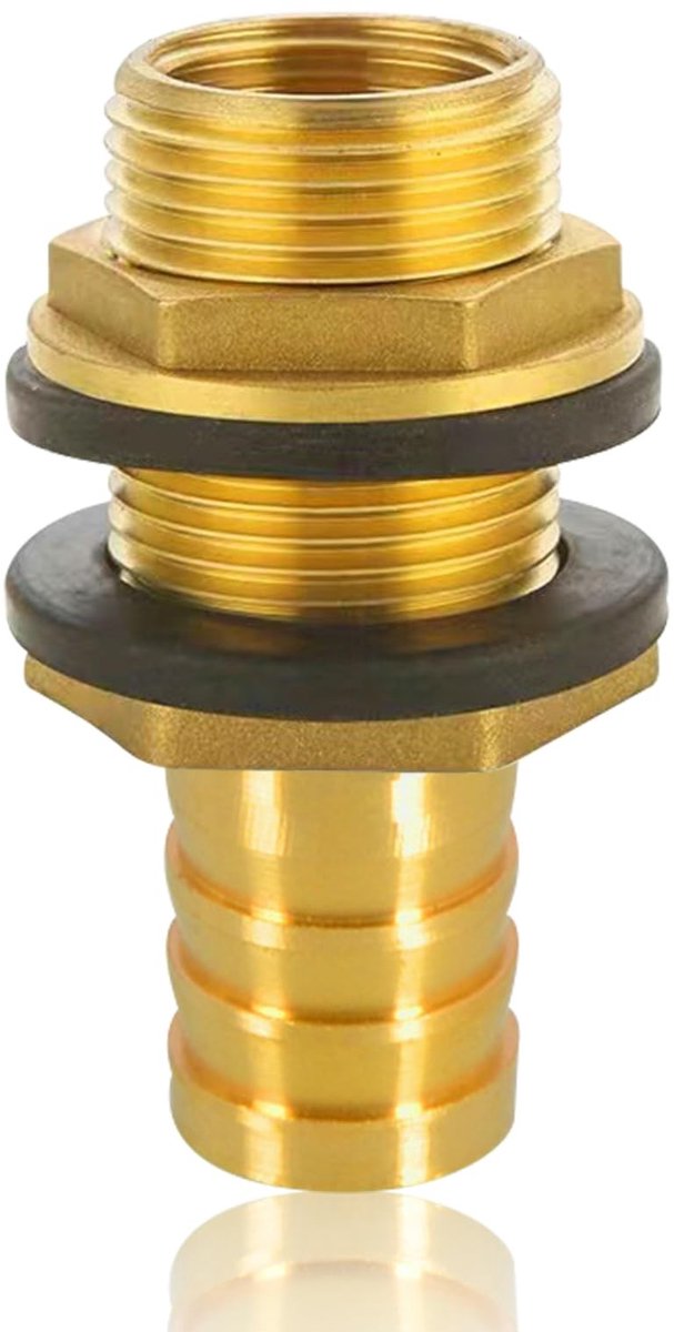 Dailygoods - Messing tankdoorvoer met tule, regentondoorvoer 3/4 inch buitendraad x 1/2 inch binnendraad met slangtule, 19 mm slangaansluiting, voor regenvat, watertanks, reservoirs