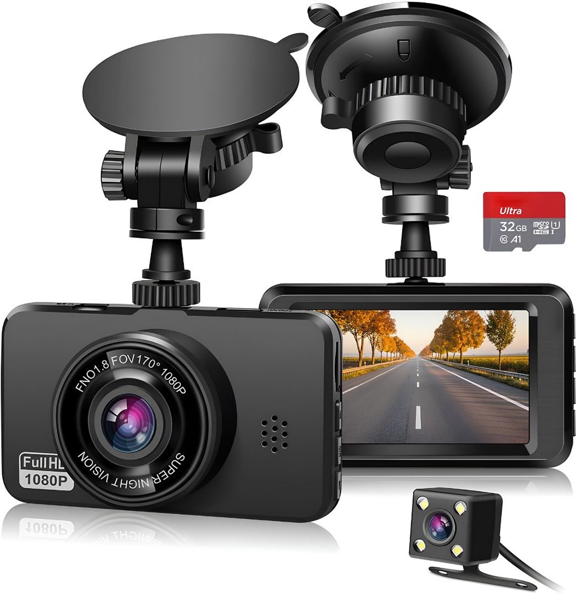 SP® Dashcam - Dashcam voor Auto - Dashcam voor En Achter - Zwart - ‎ 4cm x 9cm x 5cm