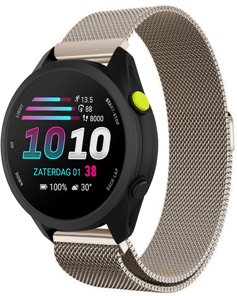 Stravo Milanees Bandje – Geschikt voor Garmin Forerunner 70 / 170 / 55 / 165 / 245, Vivoactive 6 / 5 / 3, Venu SQ 2 – Metalen Milanese Horlogebandje – Vintage goud
