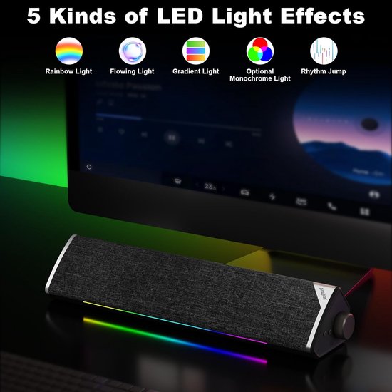 PC Luidspreker - Soundbar Computer - Muziek Luisteren - 3 Afspeelmodi - 5W*2 - Zwart — afbeelding 3