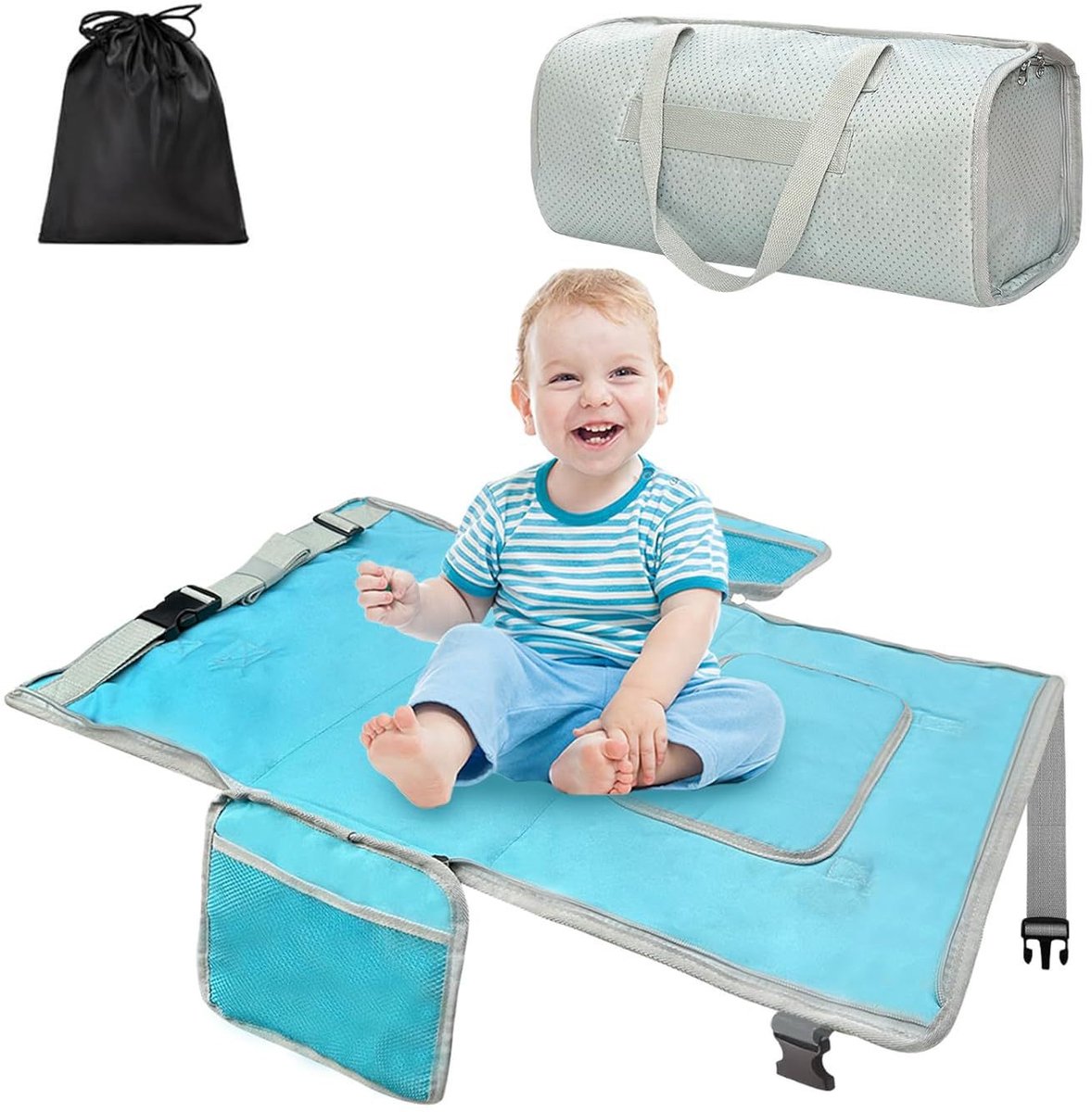 Peutervliegtuigbed - Vliegtuigstoel Verlenger Kinderen - Reis Opvouwbaar Organizer Reistas Baby Slaapmat - 76.2x43.2x2.5cm - Voor Kinderen Peuters Jongens Meisjes - blauw