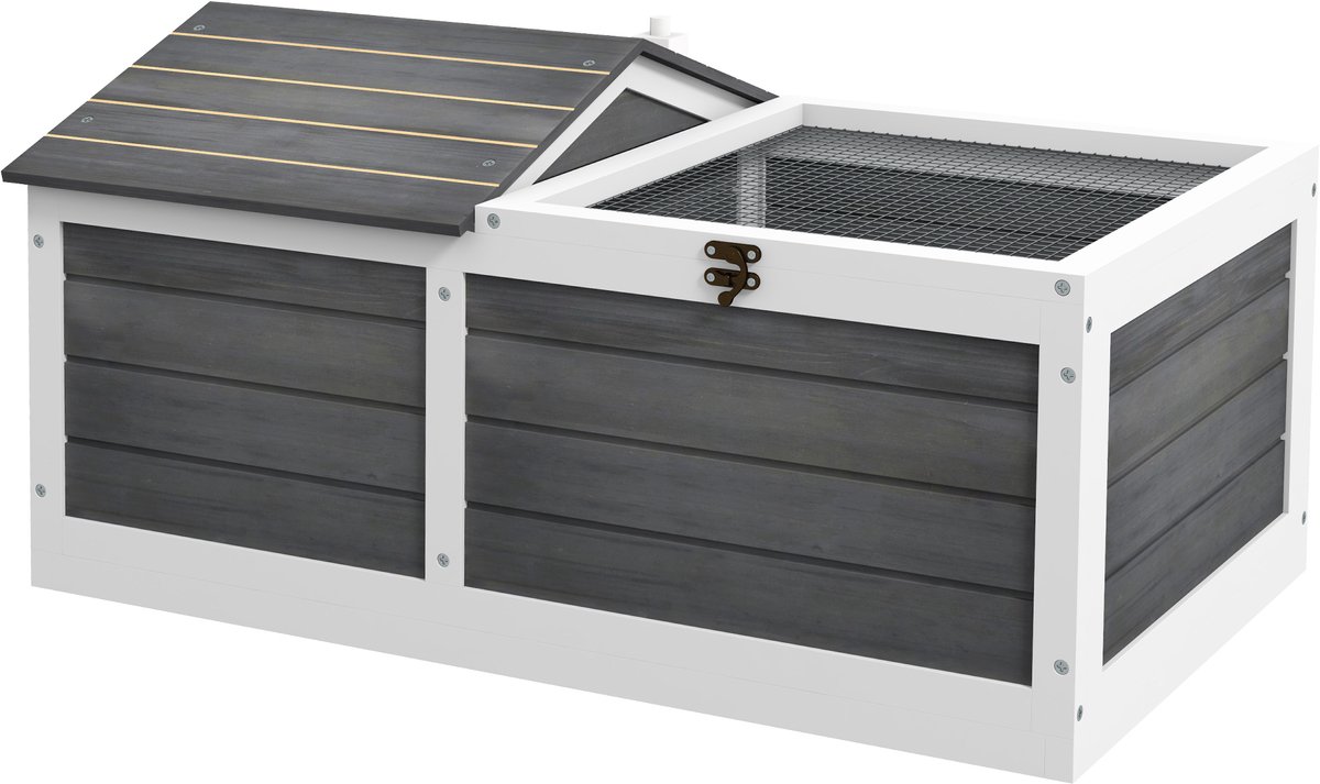Schildpaddenverblijf Schildpaddenhuis - Cabine voor kleine dieren - voorzien van 2 vakken - 86 x 54 x 43 cm – vurenhout