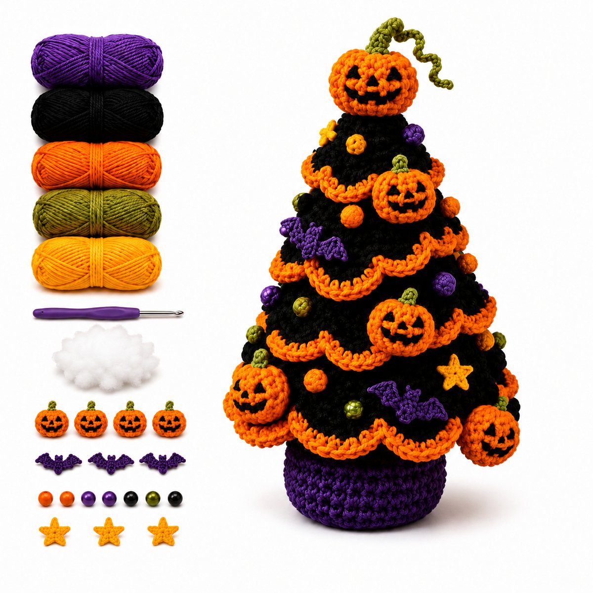 DIY-haakset voor een Halloween-boompje – Inclusief decoraties in de vorm van een spook, pompoen, heks en 'candy corn' – Speelse knutselset voor de herfst – Perfect als seizoensgebonden tafeldecoratie – Ontwerp in de vorm van een pompoen