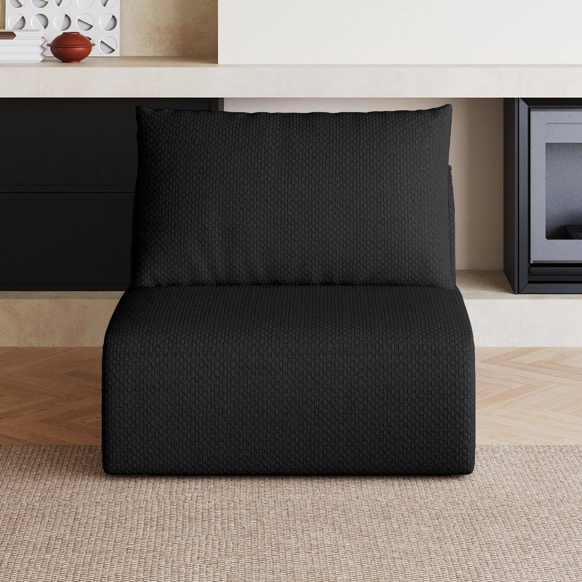 Wishdor Zitbank - 1-zits - Zonder montage - Zwart - Stof - Zachte foam vulling - Voor woonkamer en slaapkamer - 85 x 70 x 90 cm