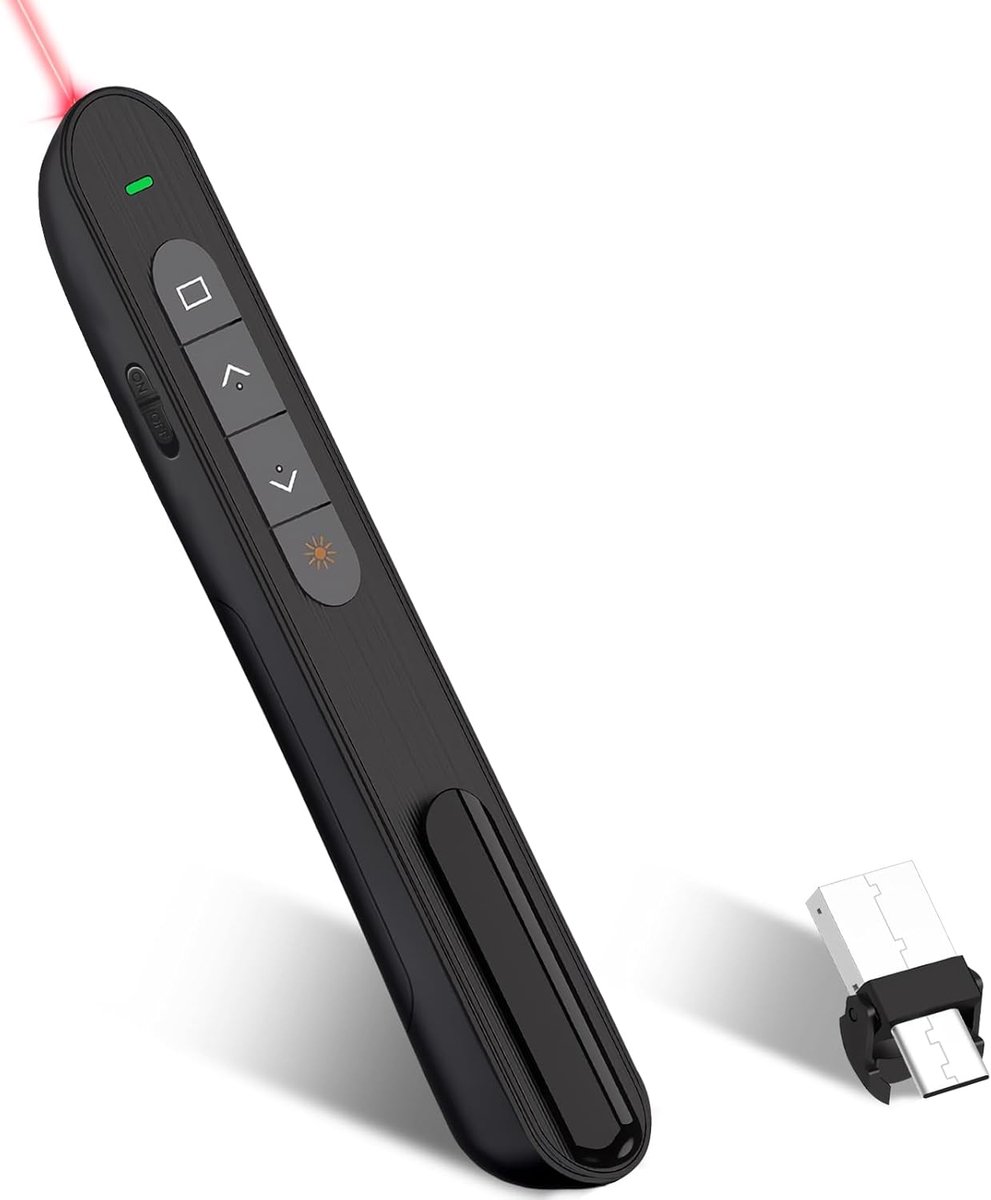 Draadloze Presenter - Presentatie Klikker - Laser Pointer - USB-ontvanger - 2.4 Ghz - Plug en Play - PowerPoint afstandsbediening - Slideshow Control - Inclusief batterij