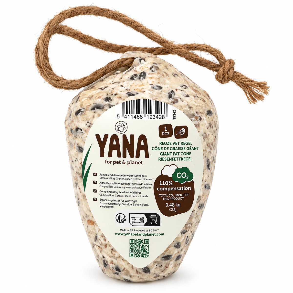 Vogelvoer Reuze Vetkegel met Ophangtouw – 3x 330 gram - Yana