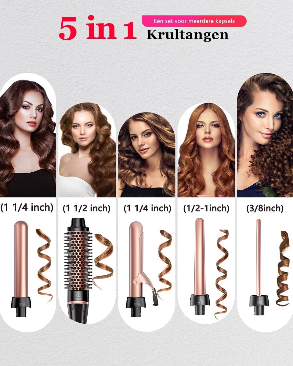 Krultang Set - Haarstyler Kruller - Haar Stijlen - 5-in-1 Systeem - 0.35-1.25 inch - Zwart