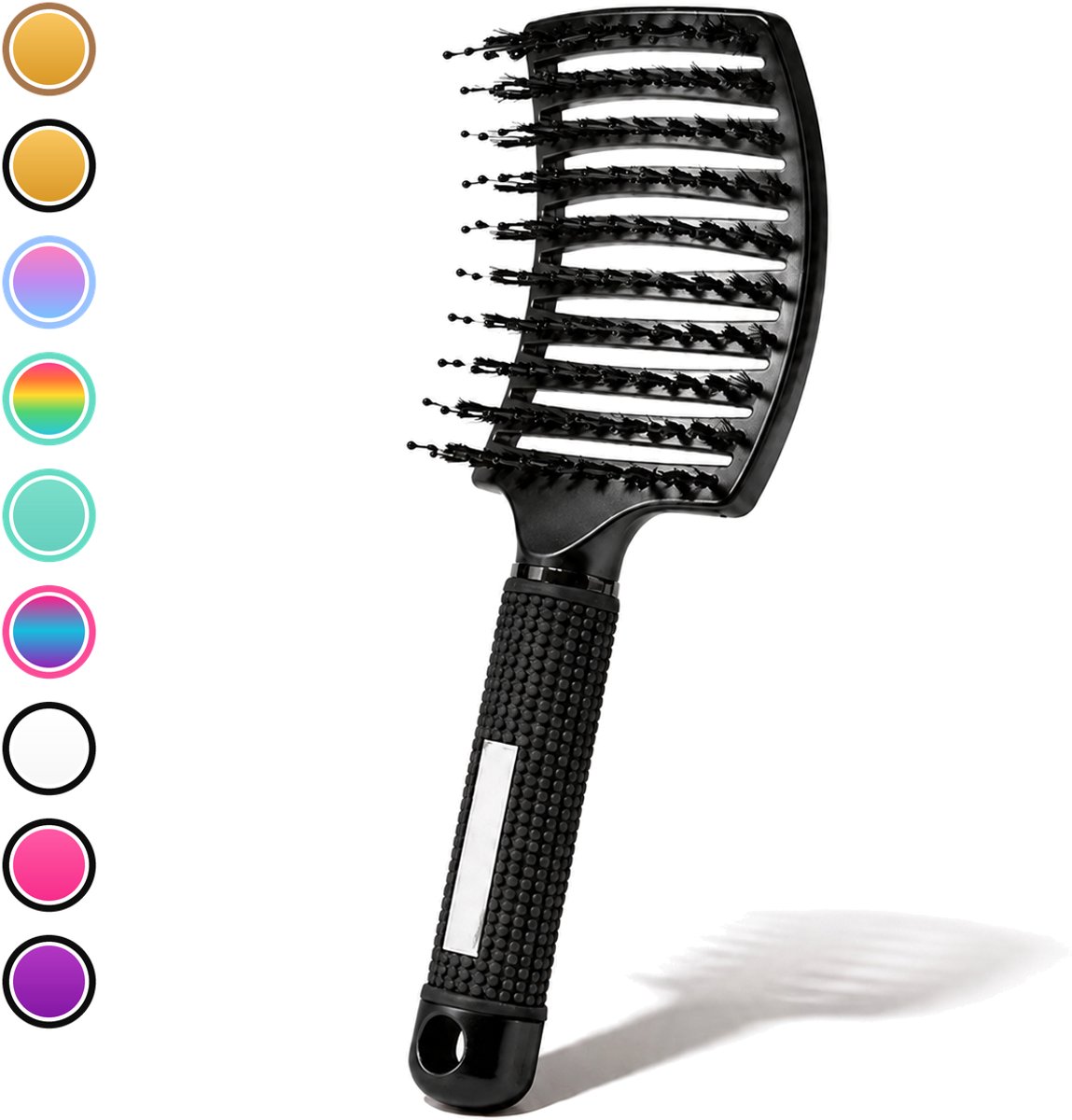 ÉLEVÉA® Haarborstel Antiklit - Curved - Anti Klit Borstel - Detangling brush - Haaraccessoires - Ergonomisch - Haarverzorging - Zwart