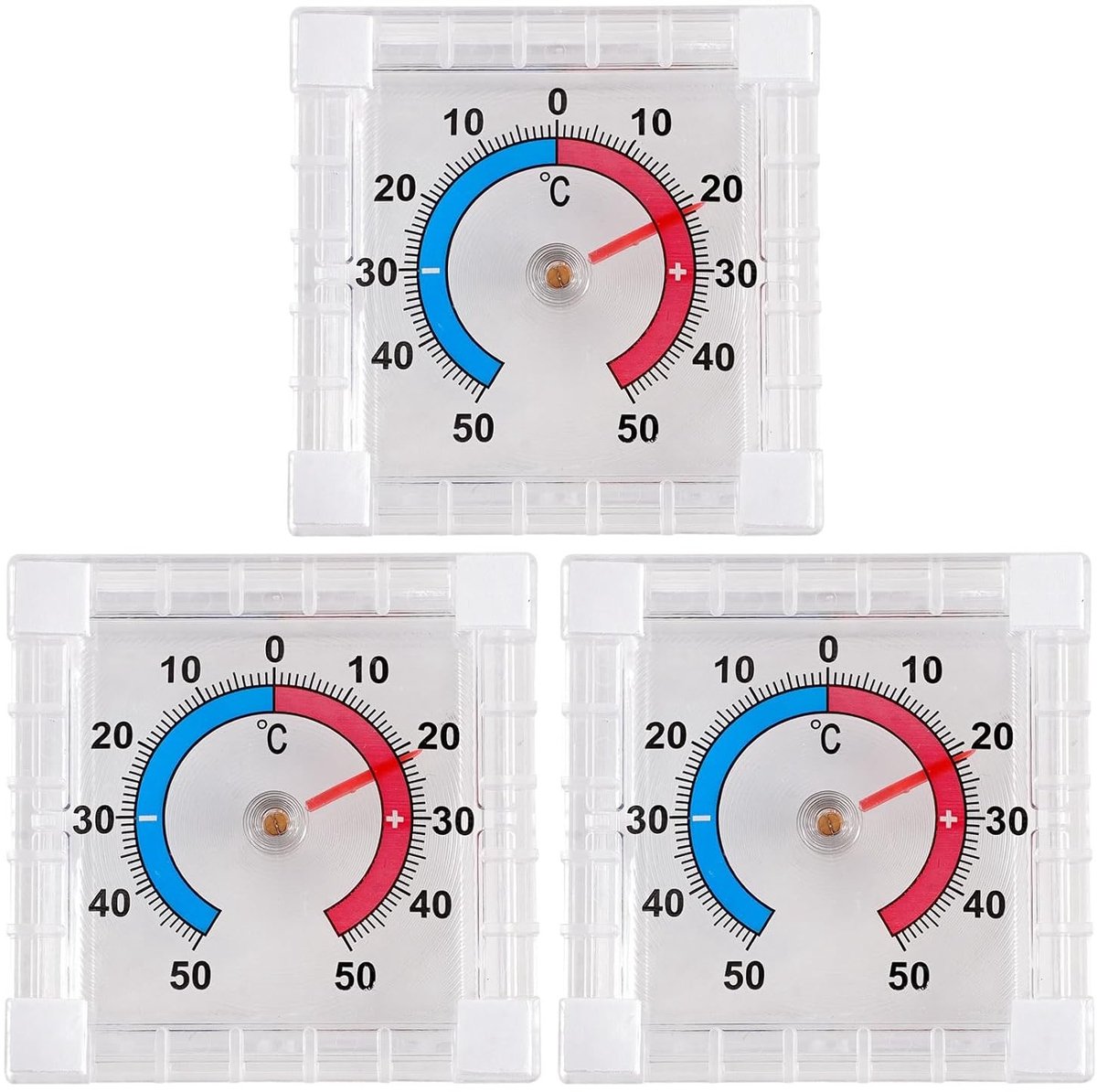 Transparante Zelfklevende Analoge Raamthermometer - Weerbestendig - 2,3 x 7,5 x 7,5 cm - Kunststof - Voor Binnen en Buiten