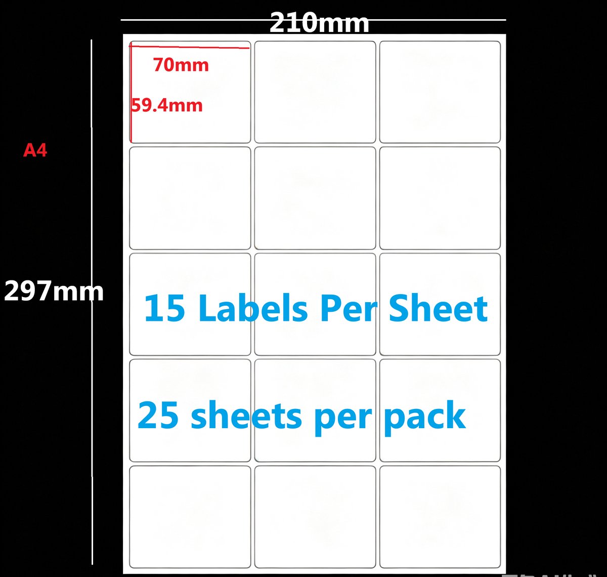Fyfanie- A4 Mat Zelfklevende Printeretiketten -15 etiketten per vel 70×59,4 mm-25 vellen per set | Word‑sjabloon meegeleverd