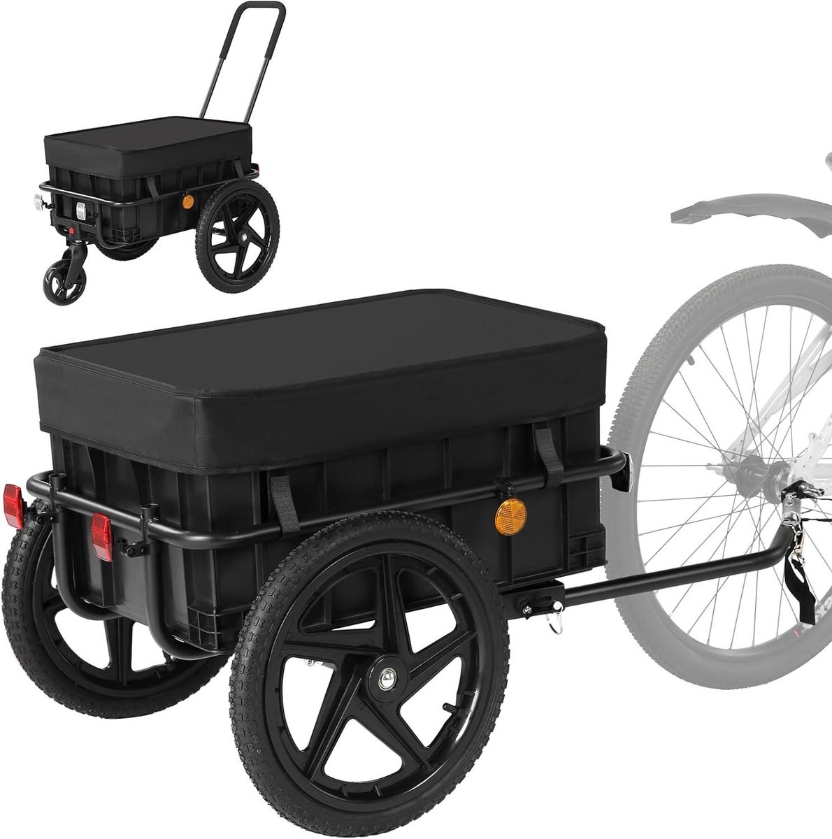 Fietsaanhanger Handwagen - Vrachttrailer Fietskar - Vervoer Boodschappen - Stevig IJzeren Frame - 40 cm Banden - Zwart