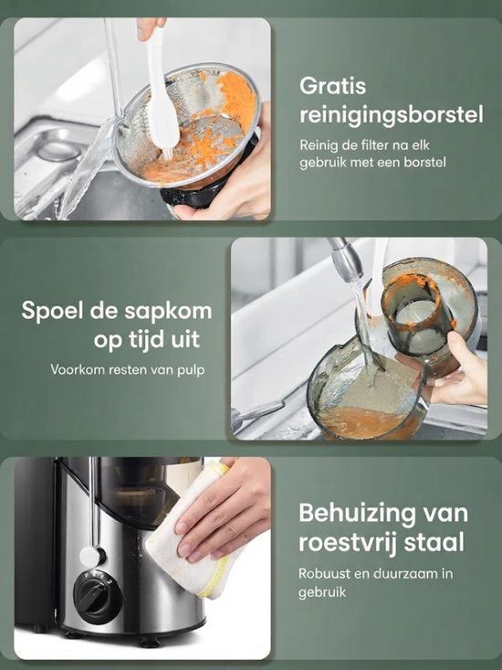 Lìon® Sapcentrifuge - 65mm - Brede Vulopening - Centrifugaal Sapcentrifuge - Zilver - 30cm x 20cm x 18cm van Lion — afbeelding 2