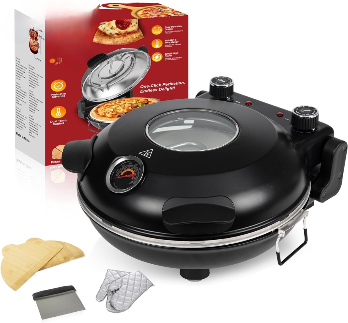 Lìon® Pizzarette - Pizza Oven - Pizzarette 6 Personen - Zwart - 40cm x 35cm x 17cm