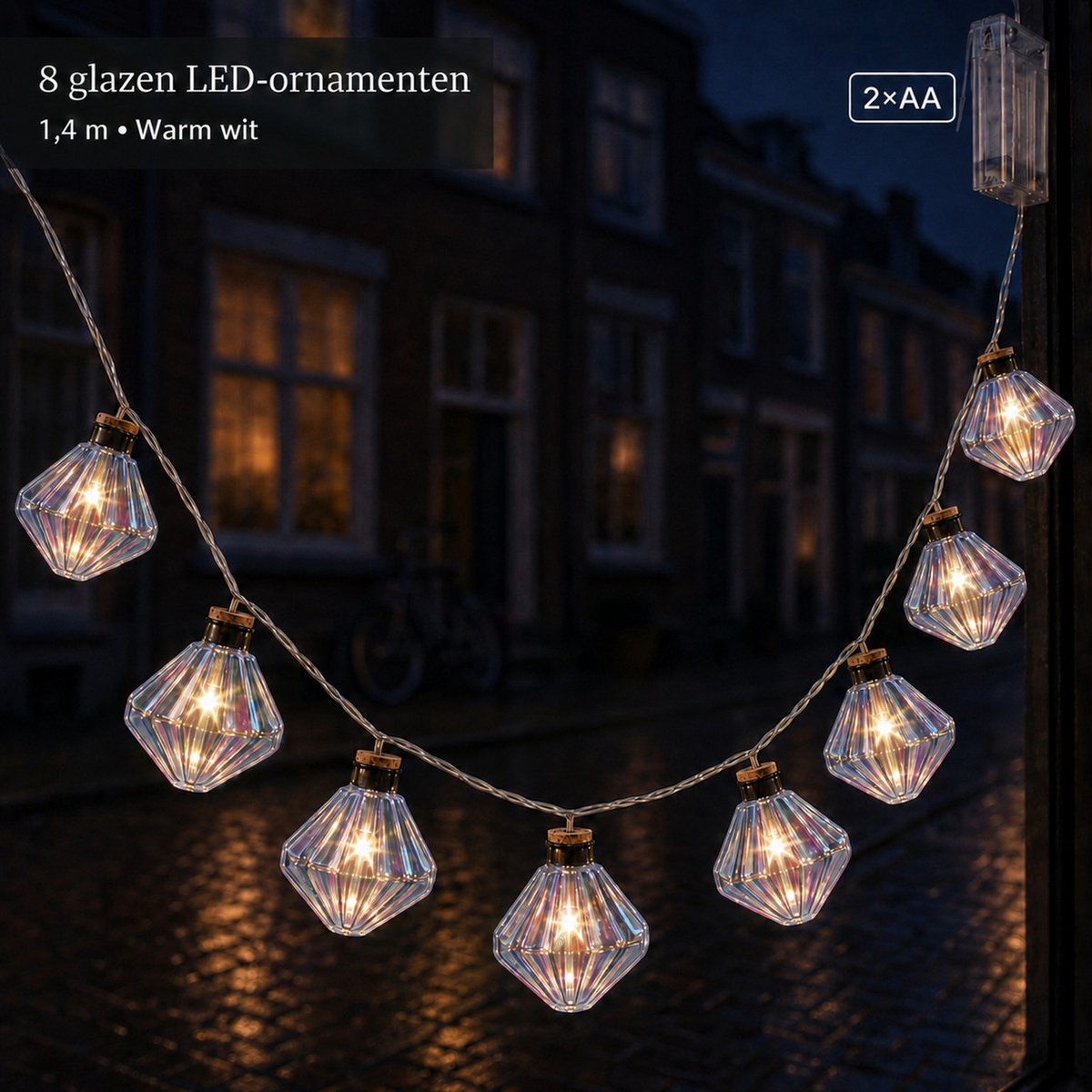 EasyMart Kerstverlichting – 8 LED-Lampjes – 1,4 m – Warm Wit – Kerstboomverlichting – Kerstdecoratie voor Raam, Vensterbank en Kerstboom – Kerstversiering – Winterdecoratie – Cadeau voor de Feestdagen – Werkt op 2x AA Batterijen