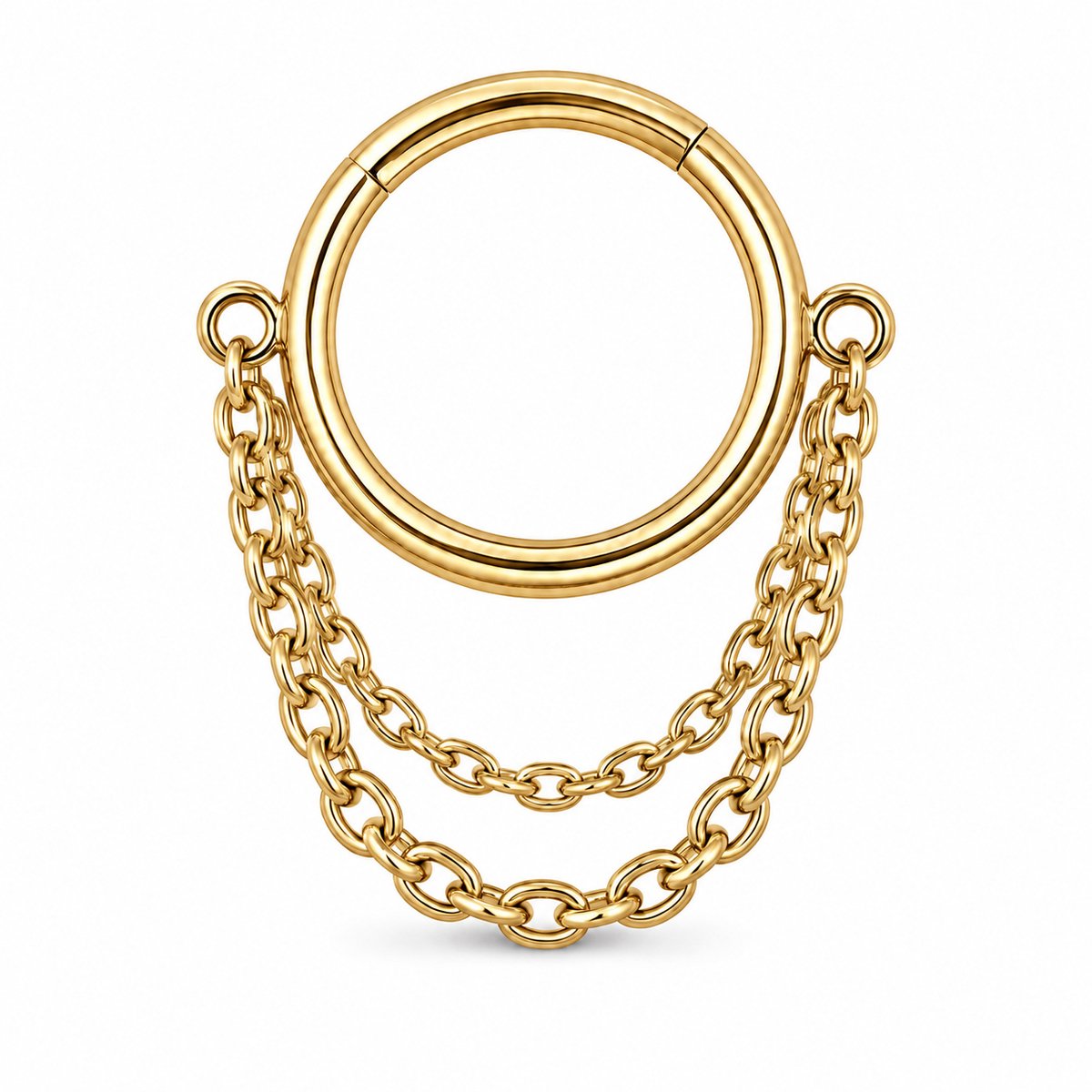LGT JWLS - Segmentring Piercing - Goud edelstaal - Dubbele ketting