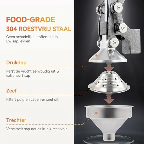 Lìon® Citruspers -Lever Professionele Citroenpers - Handmatige Citruspers - Grijs - 23cm x 18cm x 39cm van Lion — afbeelding 4