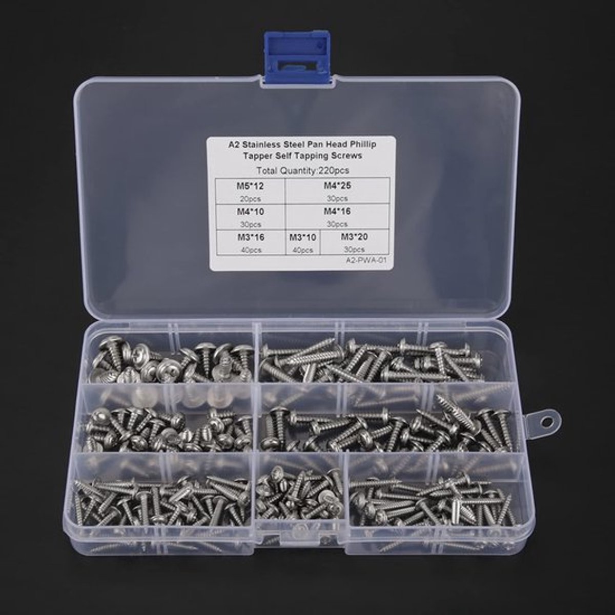 -Universele zelftappende schroeven set - RVS - 220 stuks - Geschikt voor M3/M4/M5 - cilindrische kop - ronde kop - afdichting - roestvrij staal 304 - compatibel met diverse merken