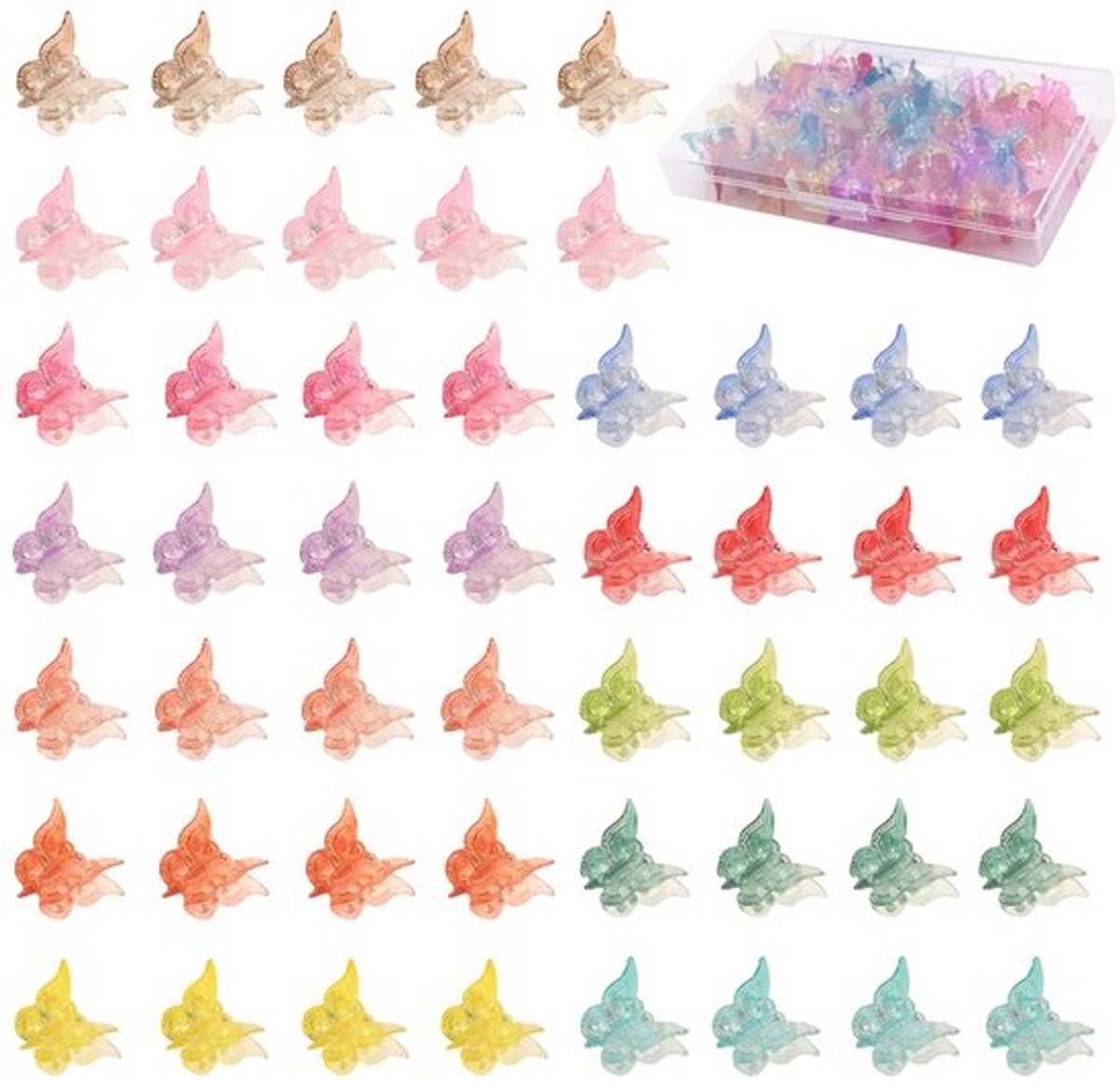 Vlinder haarspeldjes - 50 stuks in veelkleurig - voor meisjes en dames