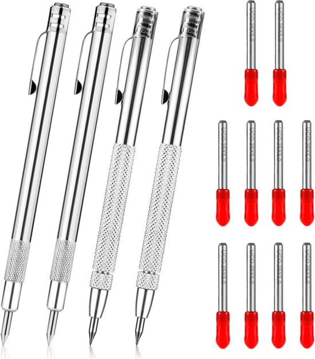 wolframcarbide kraspen met magneet - twee stijlen van een wolframcarbide pen - 10 st vervangende kraspennen voor metaal, keramische tegels, glas en hout