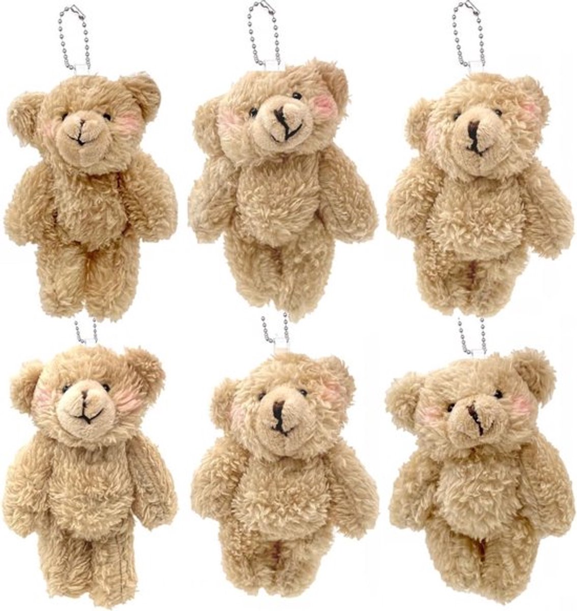 Zachte pluche beren sleutelhangers - Mini knuffeldieren - 6 stuks