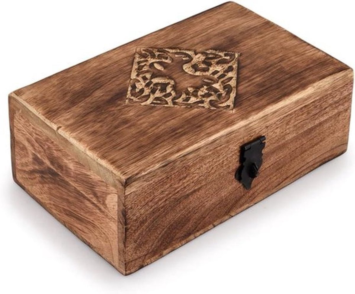 Snuisterij doos aandenken opslag organizer - handgesneden Keltisch ontwerp - houten sieraden