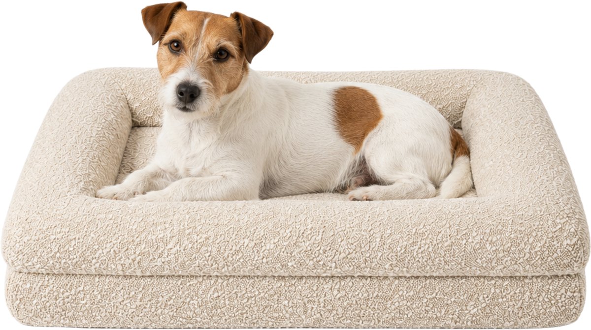 Behave Orthopedische Hondenmand - Bouclé Memory Foam - Wasbare Hoes - Anti-slip - Maat S - 73x58 cm - Beige