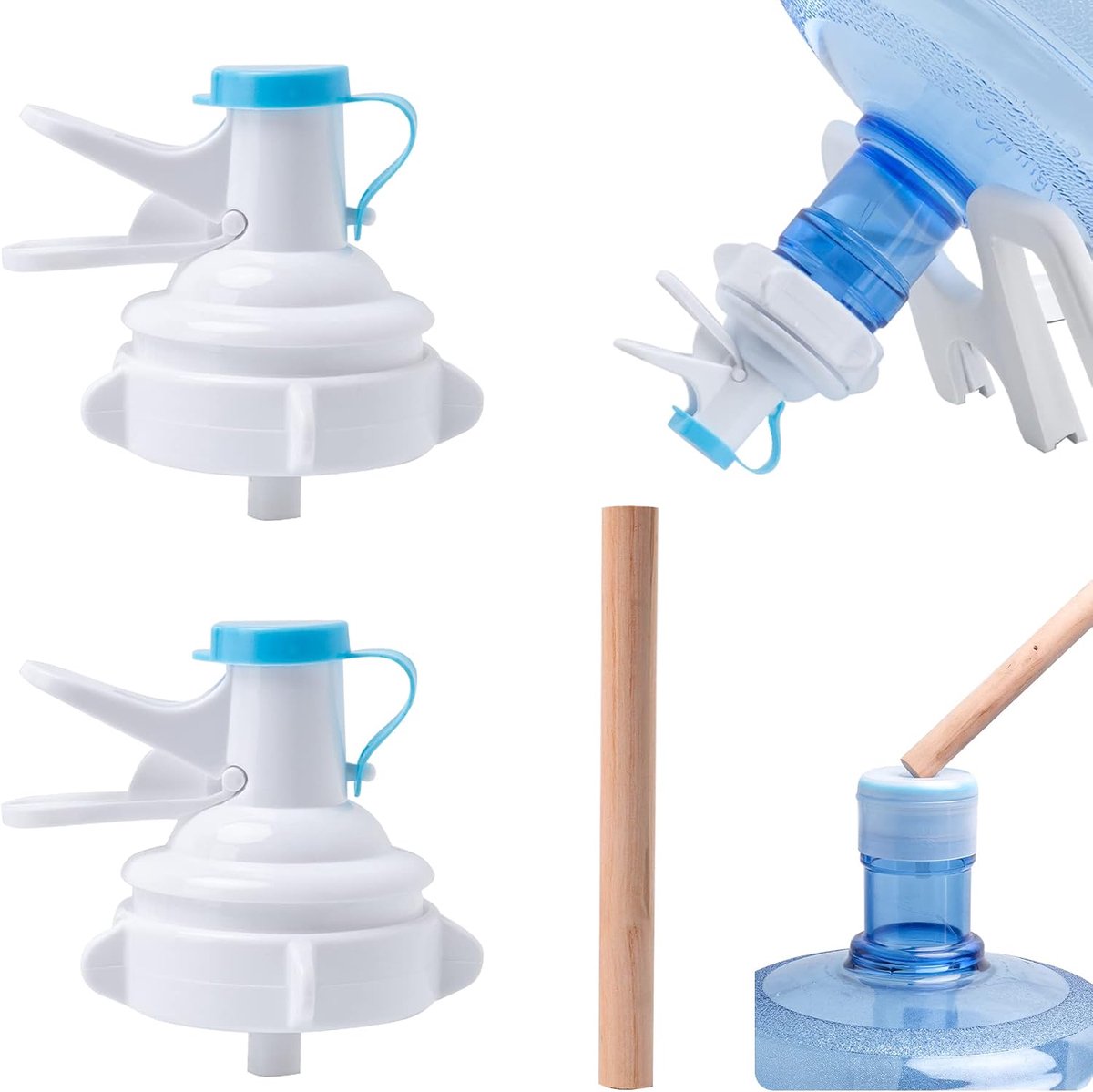 2 Stuks Waterdispenserkraan - Herbruikbare PP Tapkraan met Stofkap - Voor 55 mm Flessen Zonder Schroefdraad