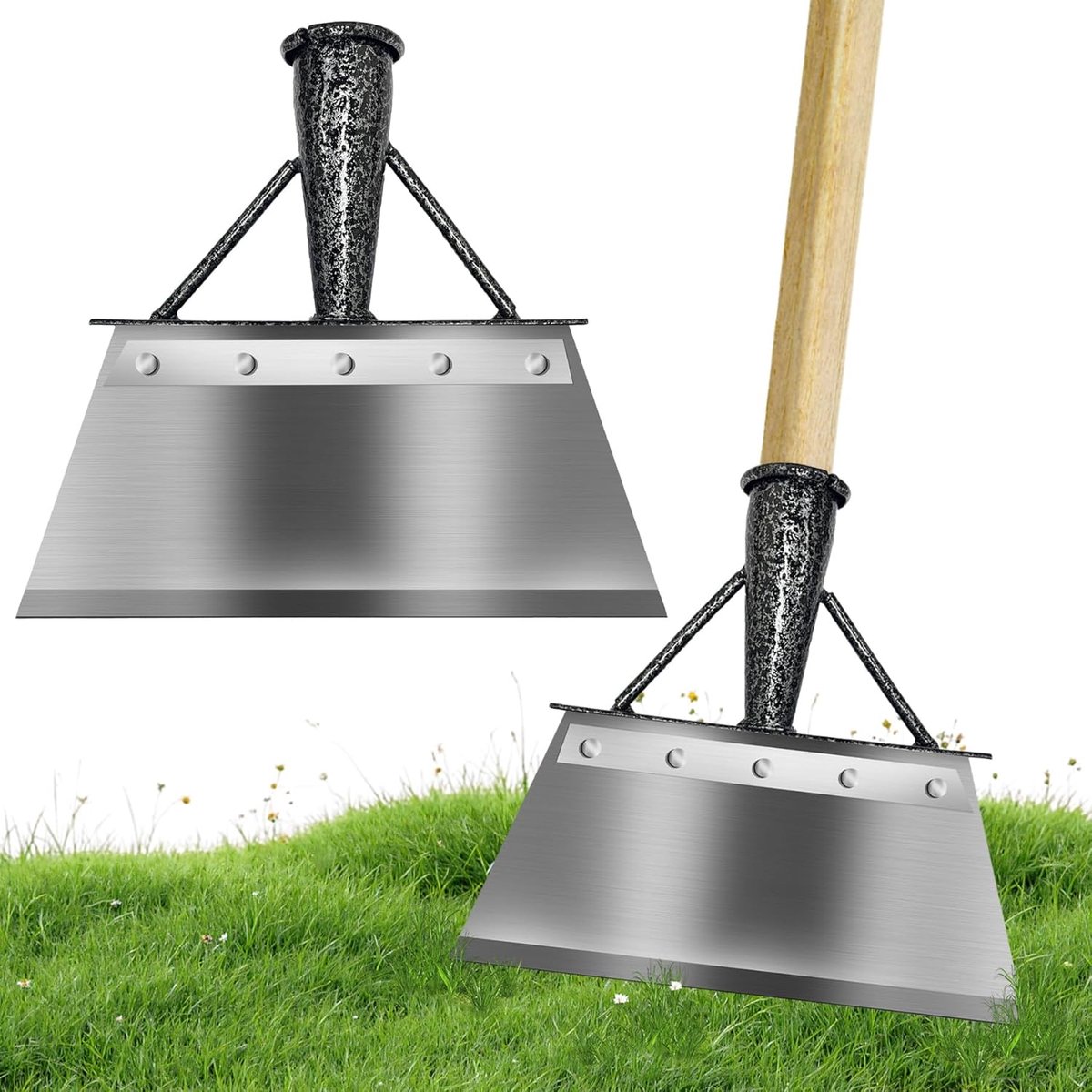 QTTVBTNA – Brede Tuinschop van Mangaanstaal – Multifunctionele Schoffel en Schraper voor Onkruid en Mos – Tuingereedschap voor Sneeuw en Tuinonderhoud