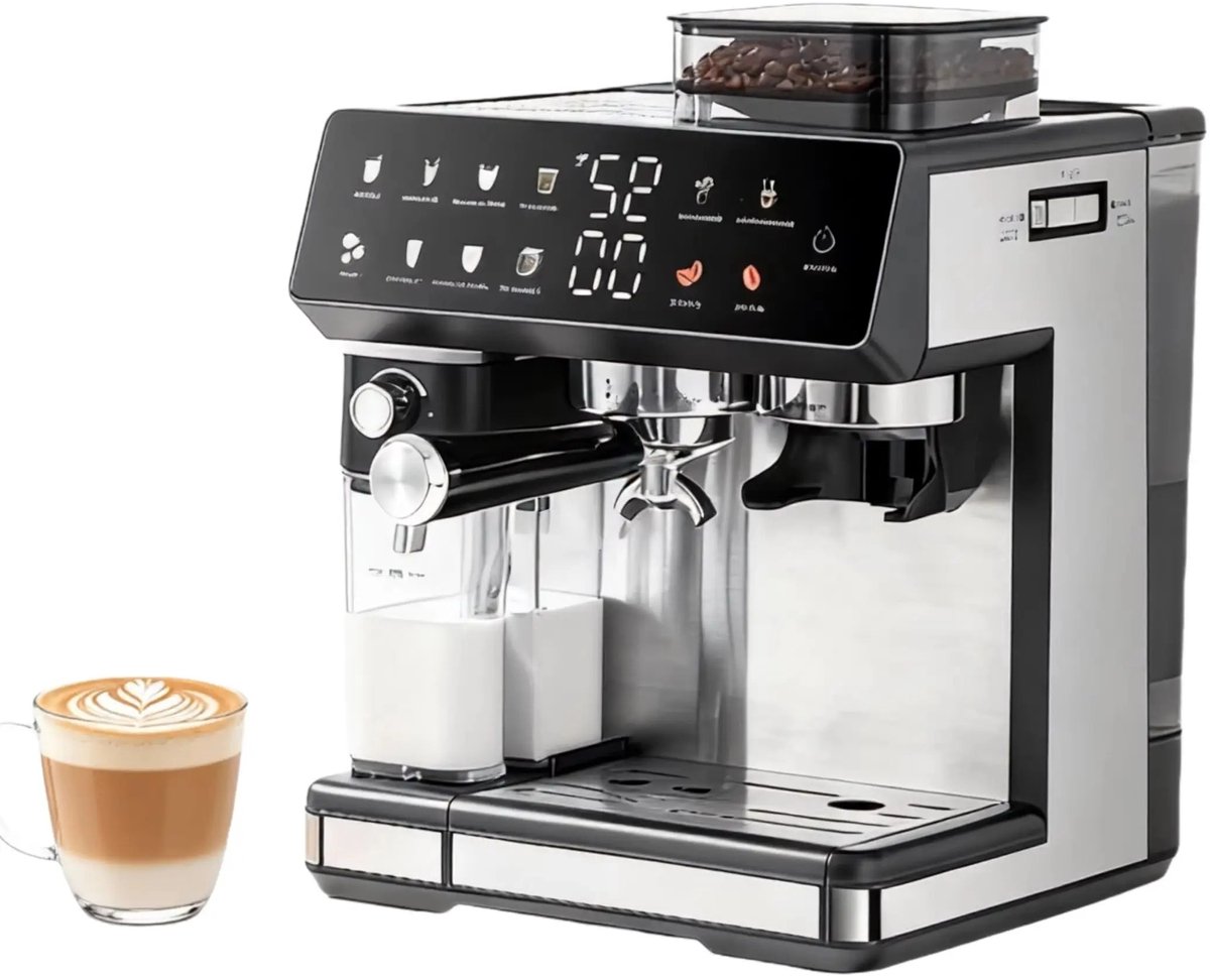Chelsey- store - Koffiezetapparaat - Koffiemachines - Espressomachine Volautomaat Bonen- 20 maalstanden - 1350 W Volautomatisch- Dubbele boiler - Melkopschuimer - 2,7 liter Watertank - Touchscreen - Bonen -en Poederkoffie - Zwart