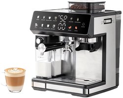 Chelsey- store - Koffiezetapparaat - Koffiemachines - Espressomachine Volautomaat Bonen- 20 maalstanden - 1350 W Volautomatisch- Dubbele boiler - Melkopschuimer - 2,7 liter Watertank - Touchscreen - Bonen -en Poederkoffie - Zwart