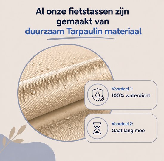 Morelia® Fietstas XL - 100% Waterdicht (52 Liter Beige) - Incl Achterlicht - Fietstassen - Fietstassen Electrische Fietsen - Fietstassen Dubbel - Tarpaulin materiaal van Morelia — afbeelding 4