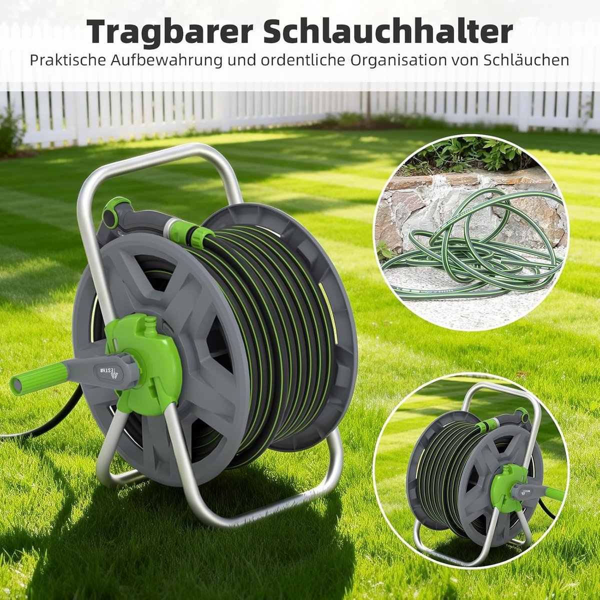 Tuinslanghaspel - Kunststof - Voor 24-30 m Tuinslang - Draagbaar en Ruimtebesparend - Voor Tuinirrigatie