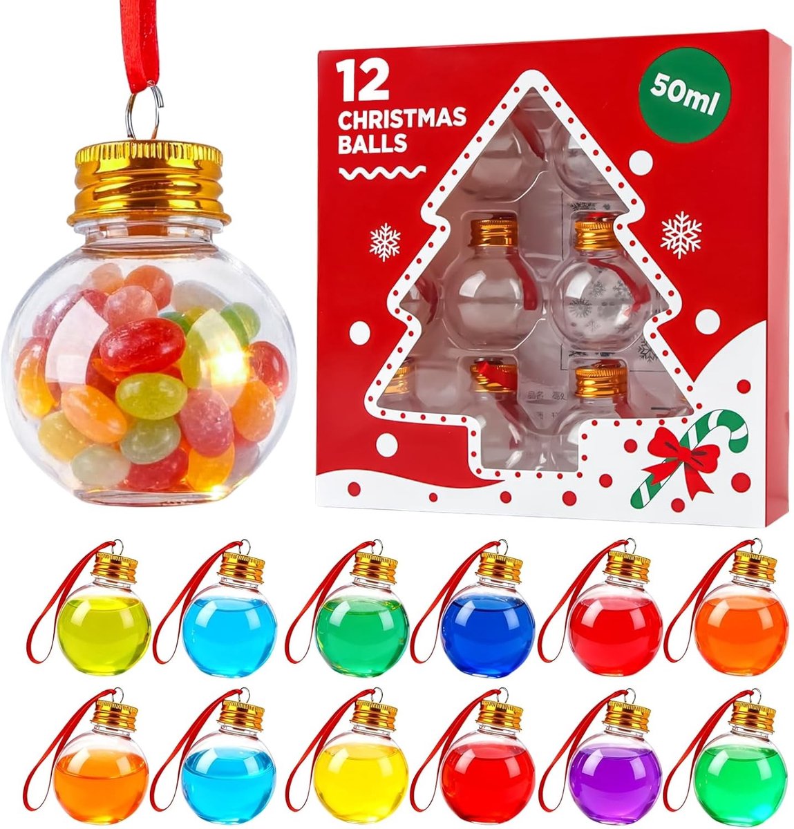 Kerstballen om te vullen - Transparant - 50 ml - Onbreekbaar Plastic - Perfect voor Kerstdecoratie en Cadeaus