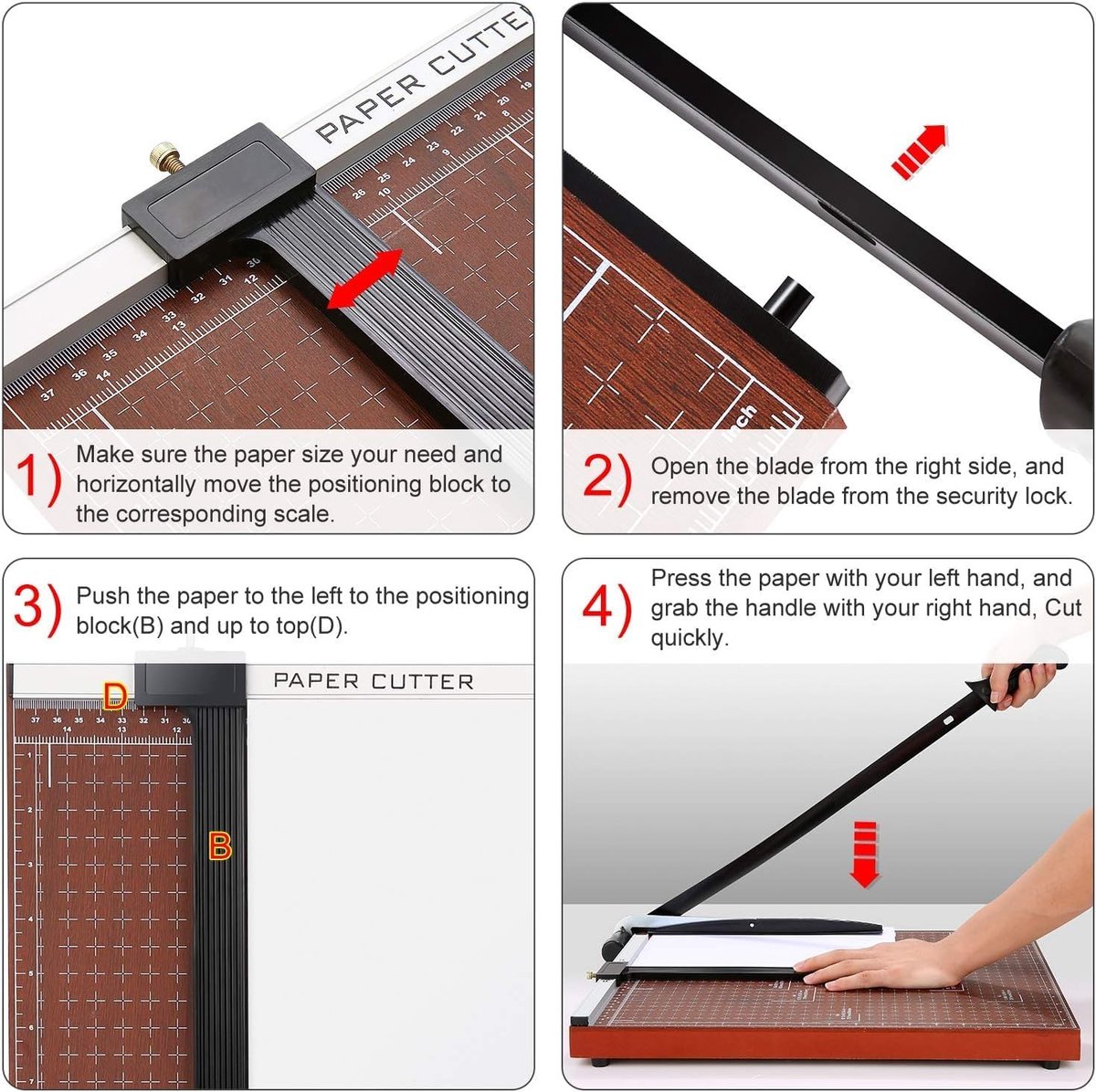 Papier Snijmachine - Snijapparaat Guillotine - Papier Snijden - Houten Frame - A3 - Rood