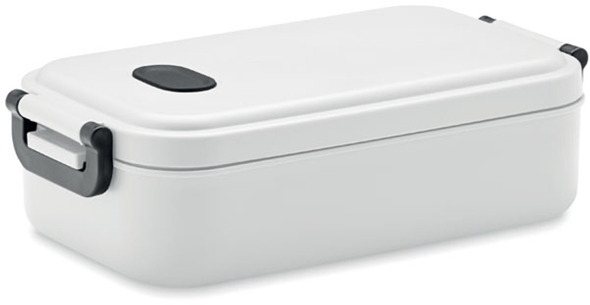 PP lunchbox met luchtdicht deksel, siliconen ventiel en twee zijgespen. Inhoud: 800 ml. Wit
