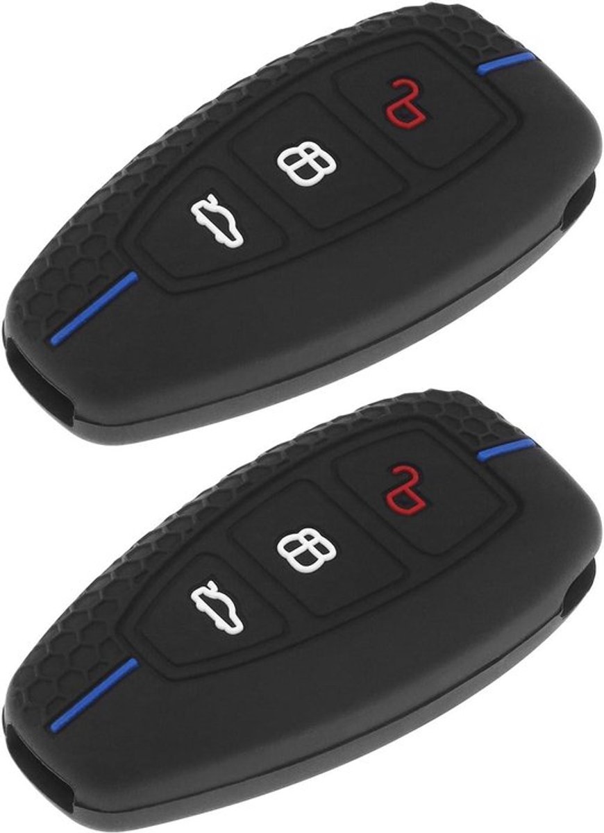 Autosleutel beschermhoes - vervanging - bescherming - zwart - Ford Focus - Siliconen - sleutelcover - geschikt voor - zwart model - 2 stuks 3 knoppen