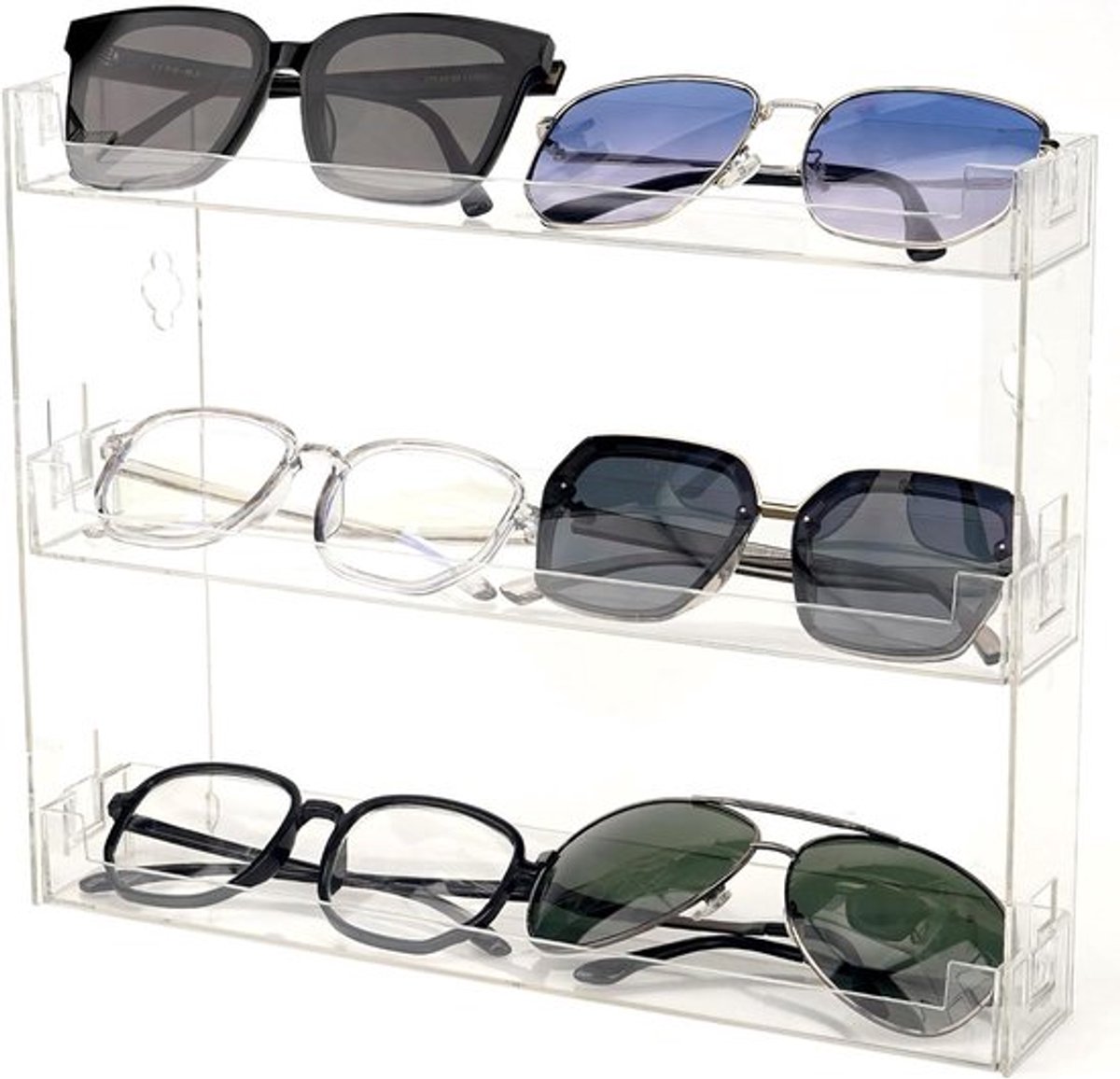 Zonnebril Organizer Wandmontage - Opslag 3-laags splicing - Brillendisplayrek - Grootte XXL - Brillenorganizer - Geschikt voor Zonnebrillen - Transparant - Compatibel met Persol/RayBan