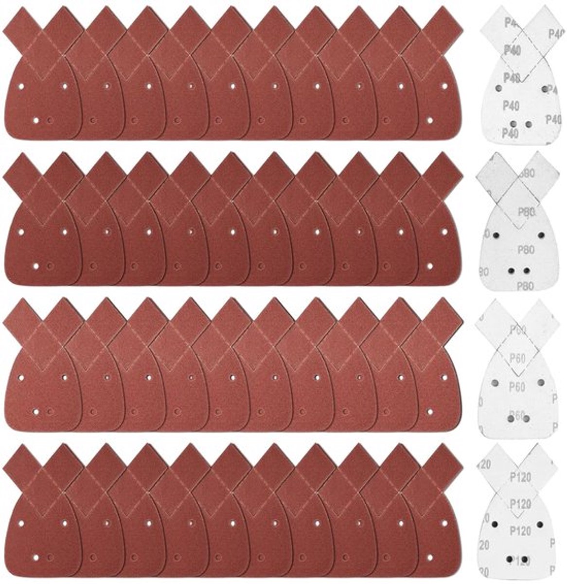 40 Stuks Schuurpapier voor Detail Schuren, 40/60/80/120 Korrelgrootte, Schuurbladen voor Hoekschuurmachines en Schuurdriehoek