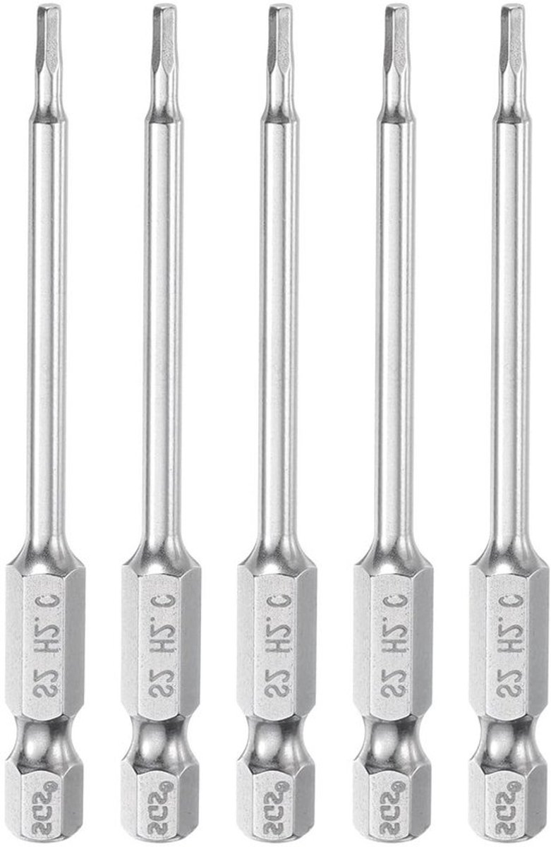Inbusbitset 5 stuks 2 mm Metrisch 75 mm lang Magnetische S2 Stalen Schroevendraaierbits