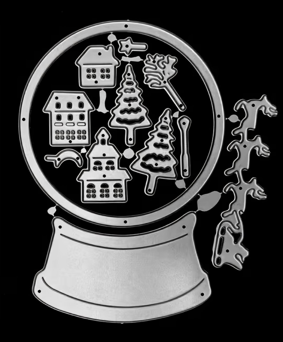 Snijmal sneeuwbol - kerst - huisjes - rendieren - metaal - kaarten maken - embossing - scrapbooking