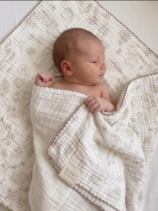 Niddo Earth Baby Kraamcadeauset - Mousseline Badlaken 80x80 cm, Washandje, Gepersonaliseerd Houten Kam & Geitenhaar Borstel — afbeelding 3