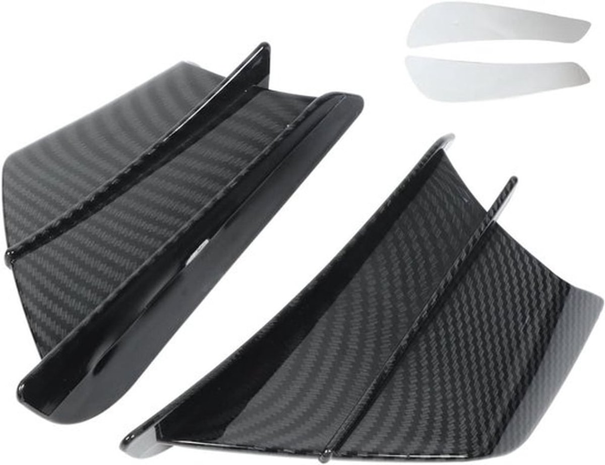 Motorfiets Wind Vleugel - Aeromische Vleugel - Koolstofvezel Stijl - Side Stroomlijnkappen - Winglets - Universal Fit: Geschikt voor alle modellen - Zwart - Set van 2