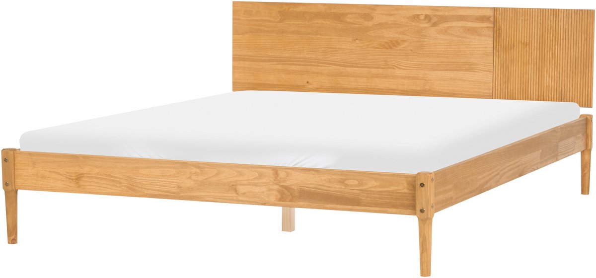 FLAVIGNAC - Tweepersoonsbed - Lichtbruin - 180 x 200 cm - Grenenhout