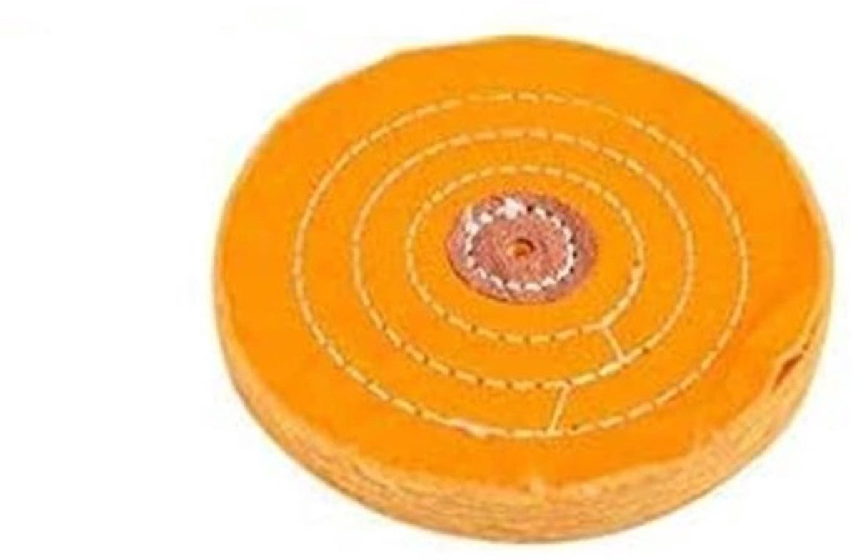 - Gele Buffing Wielen - Polijsten - Klein Gat - Dubbelgestikt - 125mm - 3mm - Metaal Aluminium Roestvrij staal Sieraden Hout Plastic Glas - Slijpmachine - Geschikt voor - Spiraal - Pad - Polijsten - Wiel