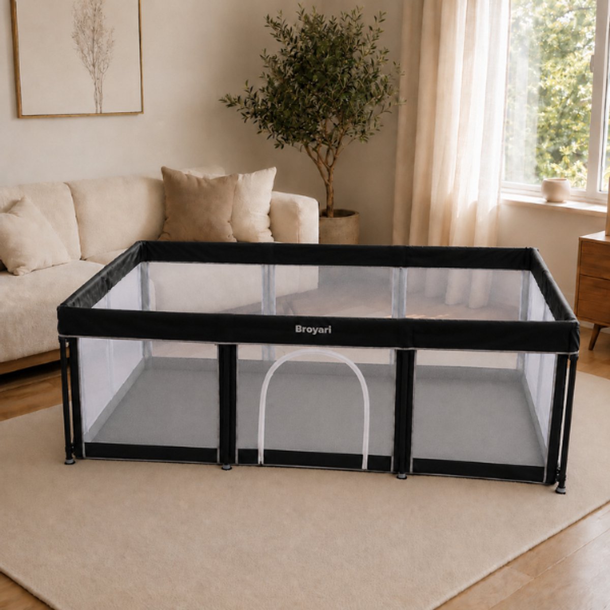 Broyari® Grondbox Baby – Binnen 2 Seconden Inklapbaar – Inclusief Speelmat & 50 Speelballen – Opvouwbare Baby Speelbox – Kinderbox – Playpen – 120x180 cm – Zwart – foto 7