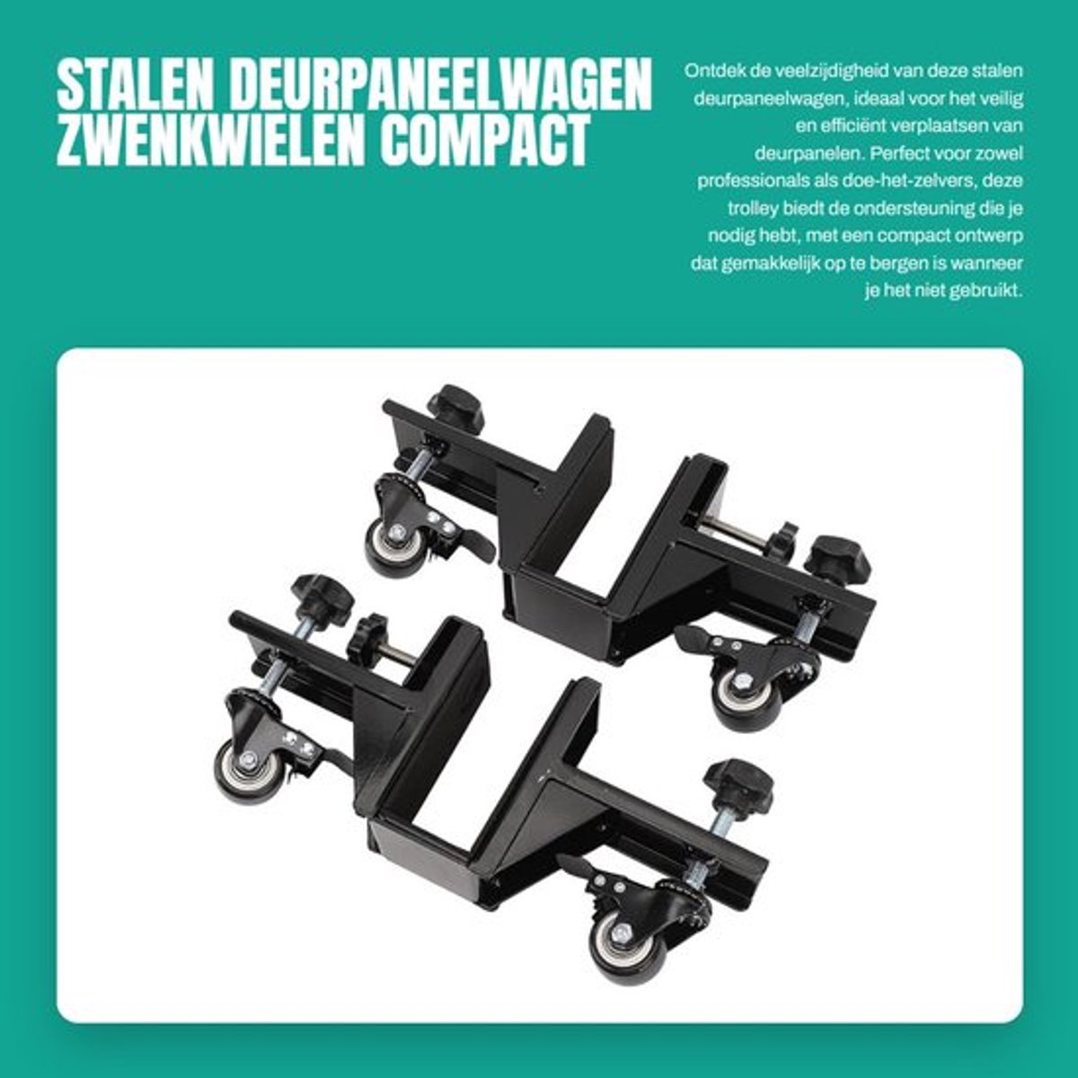 Deurpaneelwagen - Compact ontwerp - Stalen constructie - 360 Graden zwenkwielen - Zware dragende trolley - Set van 2 - Transportwagen