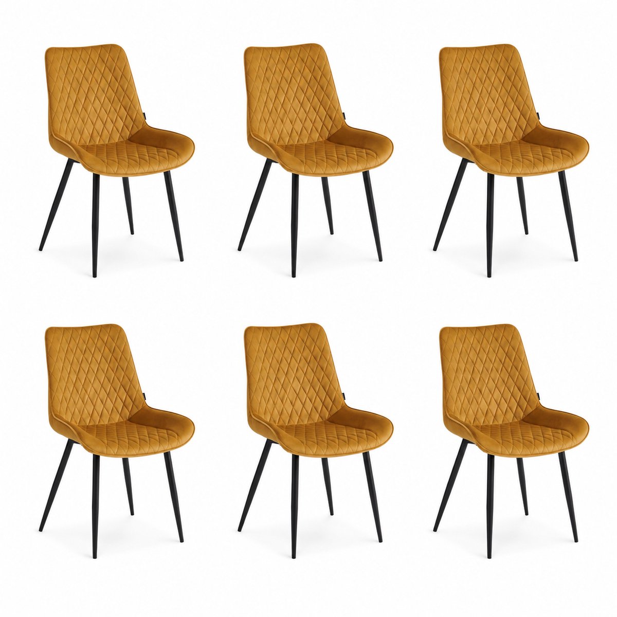 Colenis - Adama Eetkamerstoel - Set Van 6 - Okergeel - Fluweel - Velvet - Industrieel