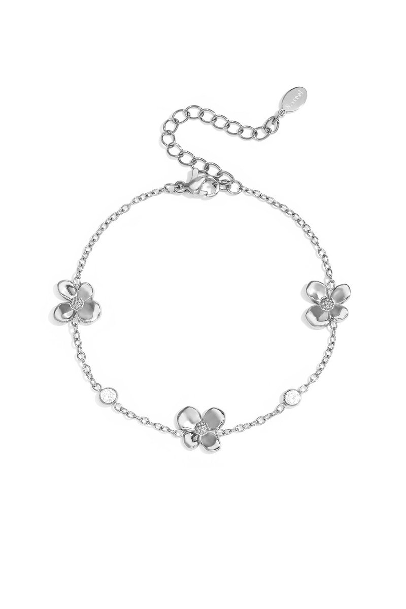 Fayen - Bloem Armband - Zirkonia - Stainless Steel - - Zilver